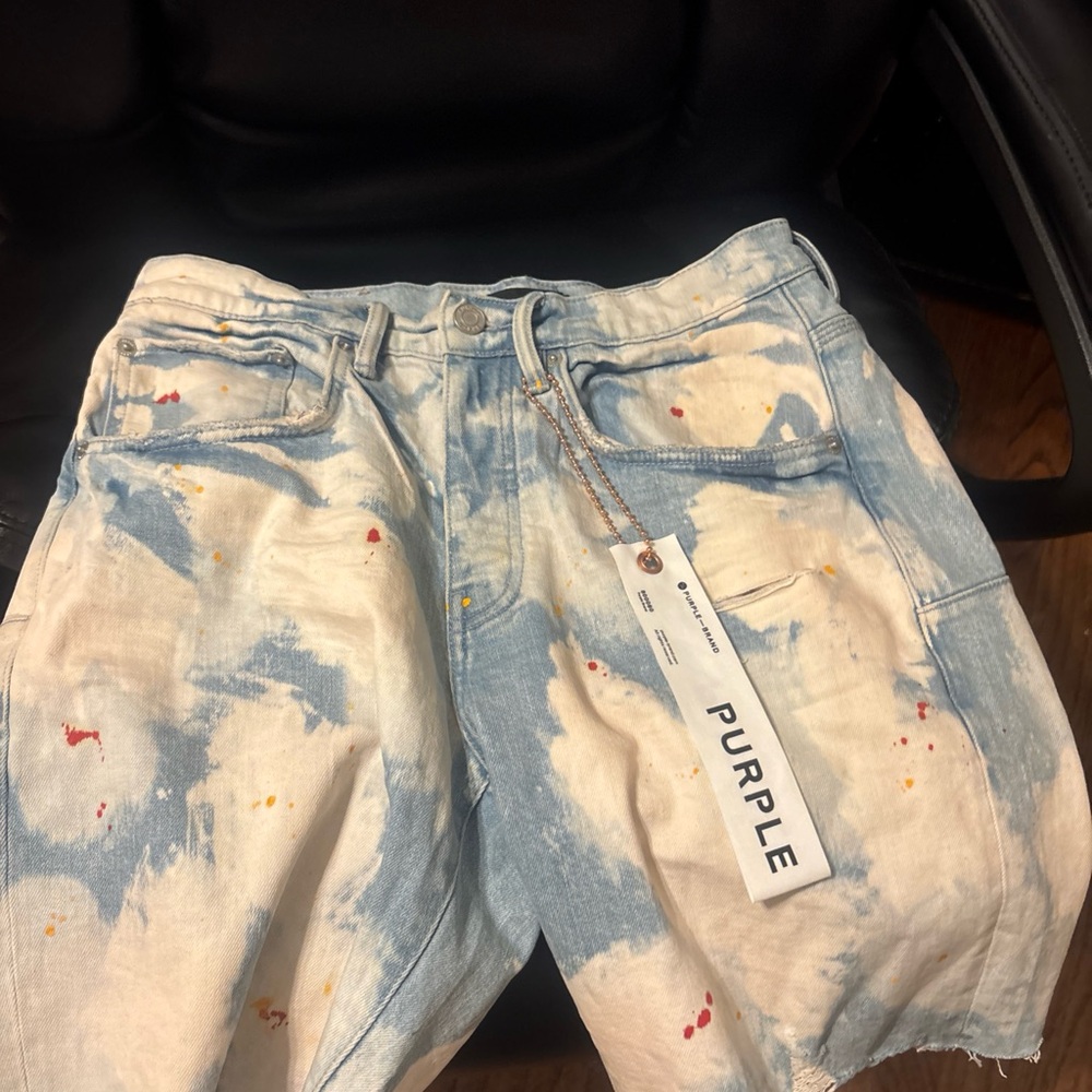 Blue and White Distressed Jean Shorts